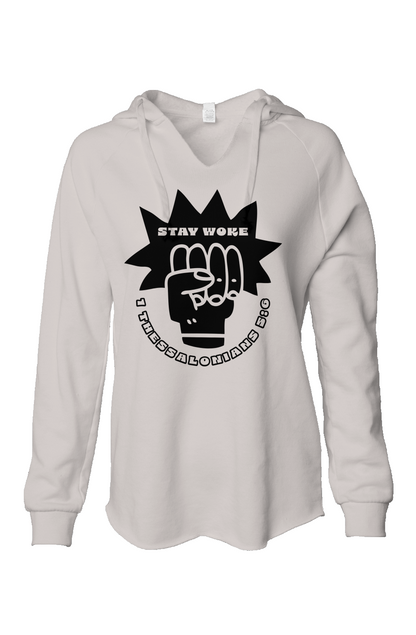 Stay Woke V- neckWomens Lightweight  Wash Hooded Sweatshirt
