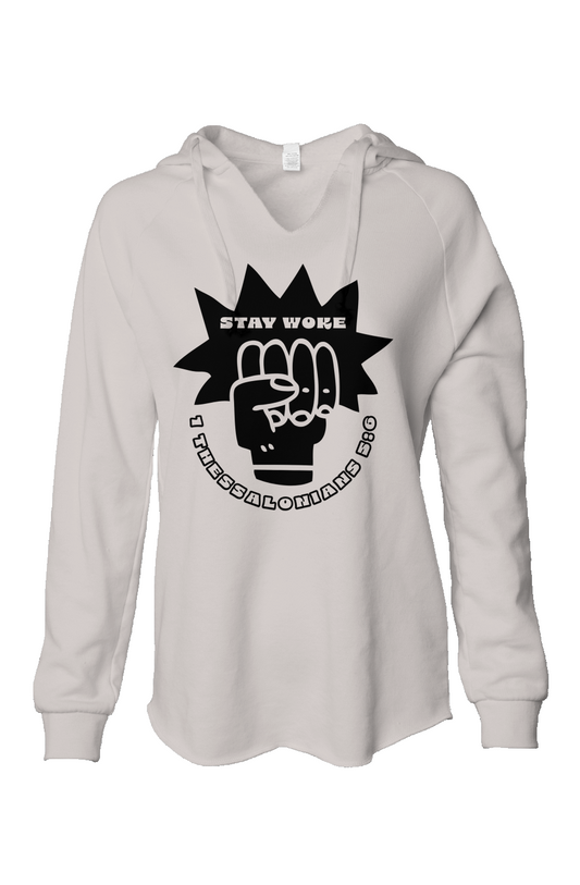 Stay Woke V- neckWomens Lightweight  Wash Hooded Sweatshirt