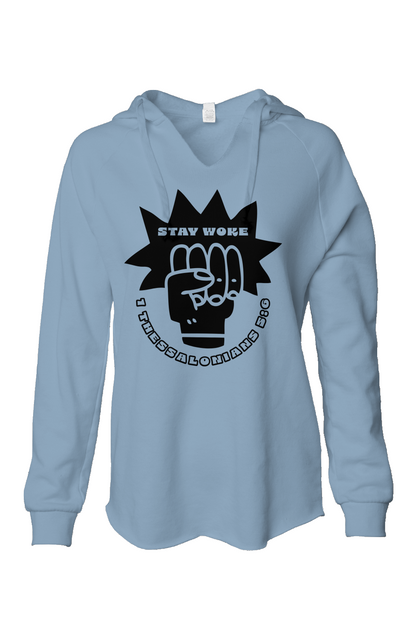 Stay Woke V- neckWomens Lightweight  Wash Hooded Sweatshirt