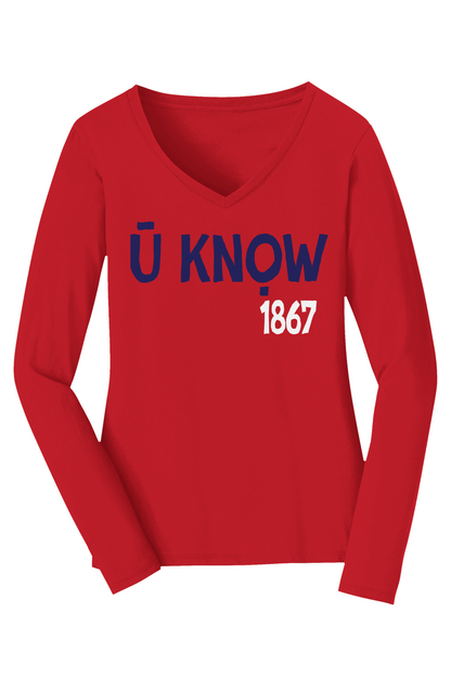 U know 1867 V-Neck Long Sleeve Tee
