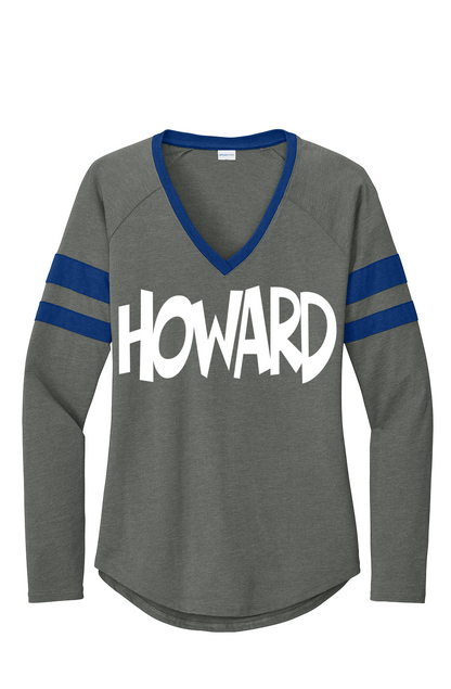 Howard Women's Halftime Stripe V Neck Tee