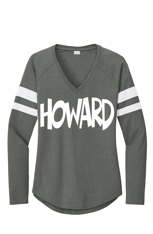 Howard Women's Halftime Stripe V Neck Tee
