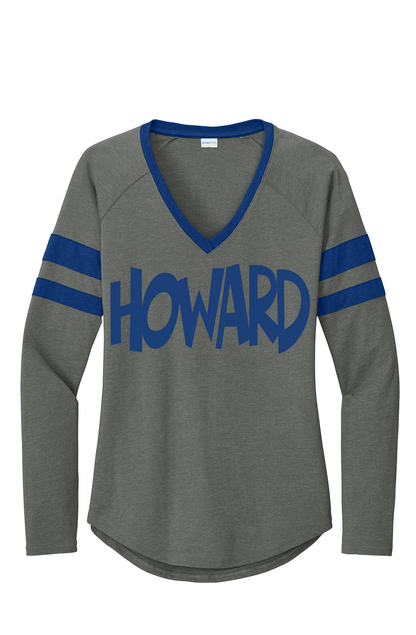 Howard Women's Halftime Stripe V Neck Tee
